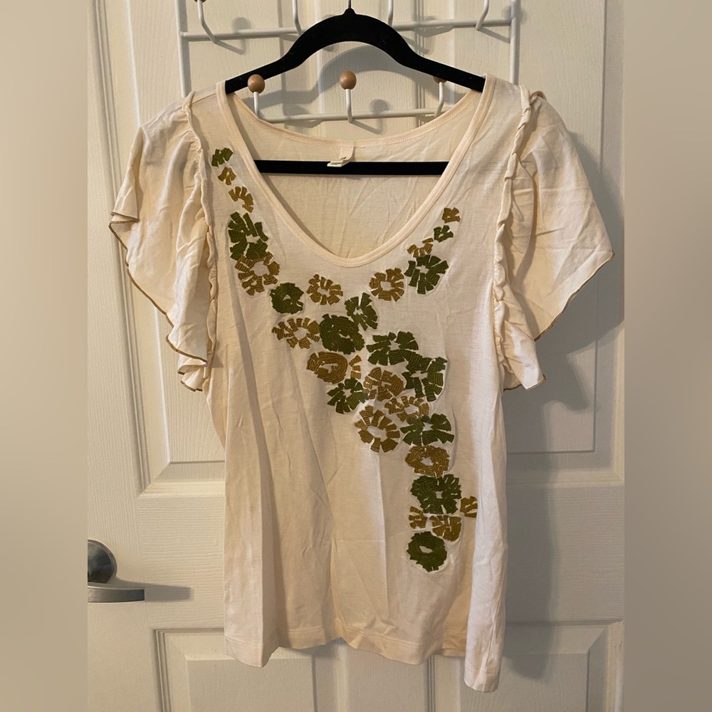Anthropologie Cream Tee | XS